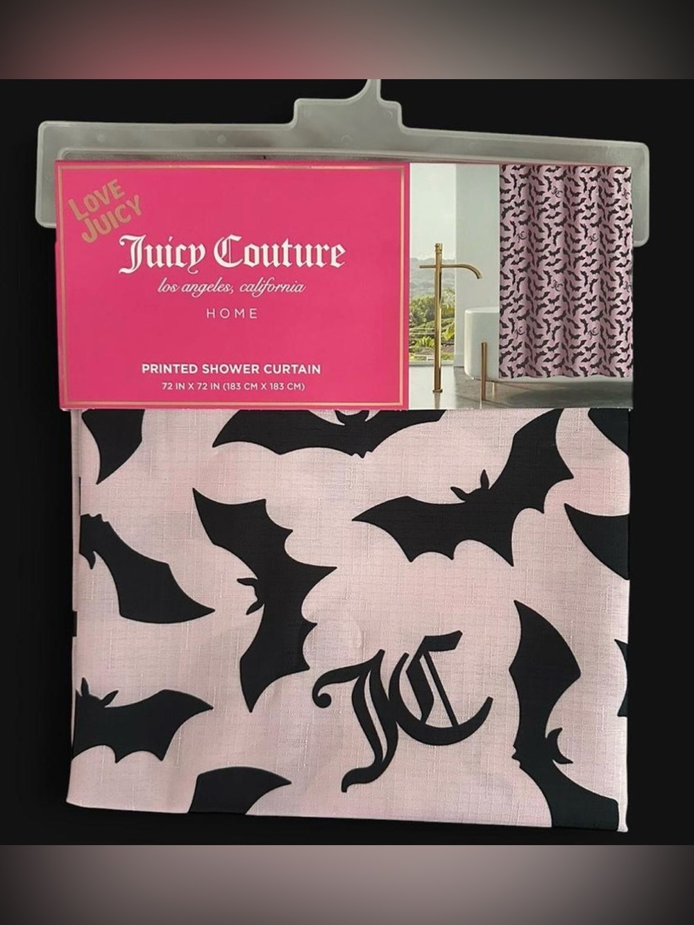 Juicy Couture New Pink Bat Print Shower Curtain